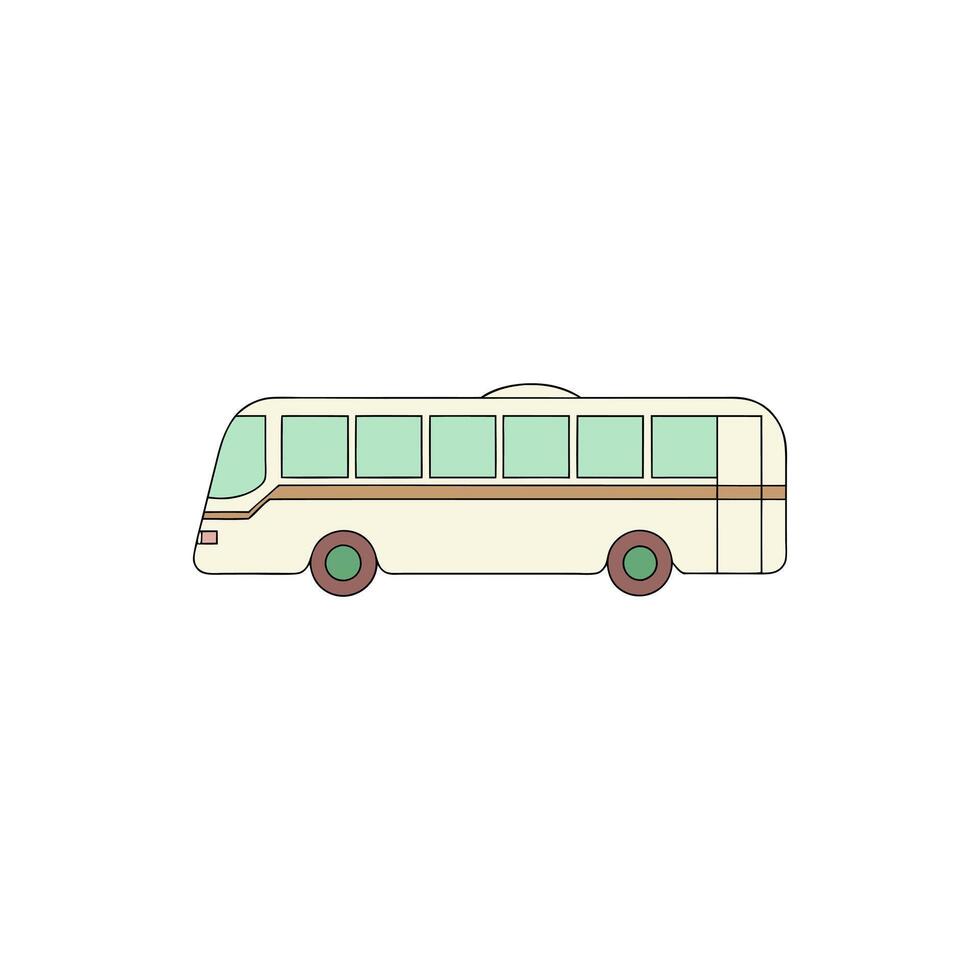 Illustration of a Vintage Bus with Green Windows, Brown Tires, and Beige Body in a Side View, Outdoors During Daytime vector