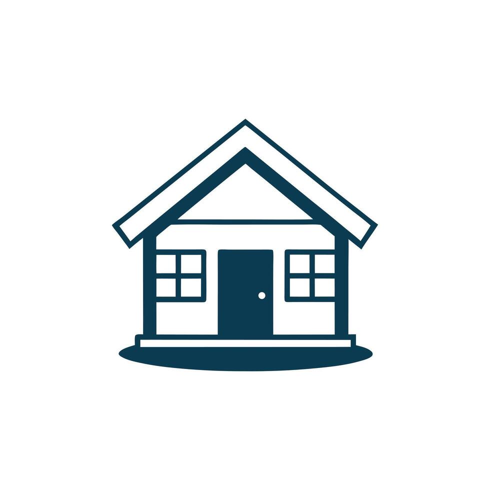 Simple House Icon with Blue Outline on a Minimalistic White Background Depicting Residential Architecture vector