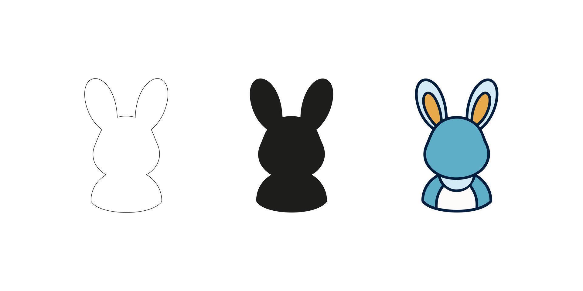 Editable Rabbit Illustrations in Three Styles - Silhouette, Color, and Outline Stroke Art for Digital Design vector