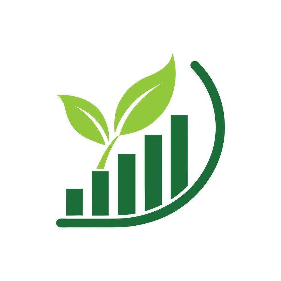 Green Leaf Growth Chart Icon Representing Sustainable Development and Environmental Progress Outdoors vector