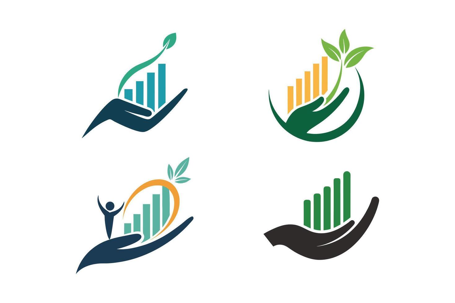 Illustration of Hands Holding Bar Graphs Set with Leaves Representing Growth and Sustainability for Finance and Business Themes vector