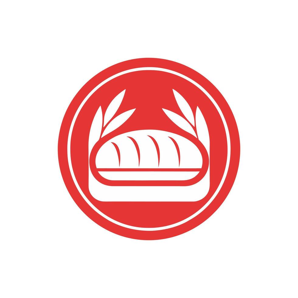 Simple Red and White Bread Icon with Wheat Leaves Representing Freshness and Organic Bakery Products vector