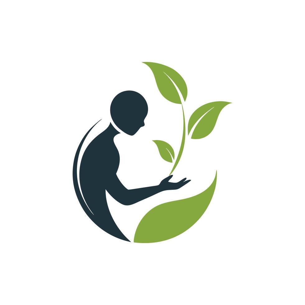 Silhouette of a Person Holding a Growing Plant Icon to Represent Nurturing and Eco-Friendly Concepts vector