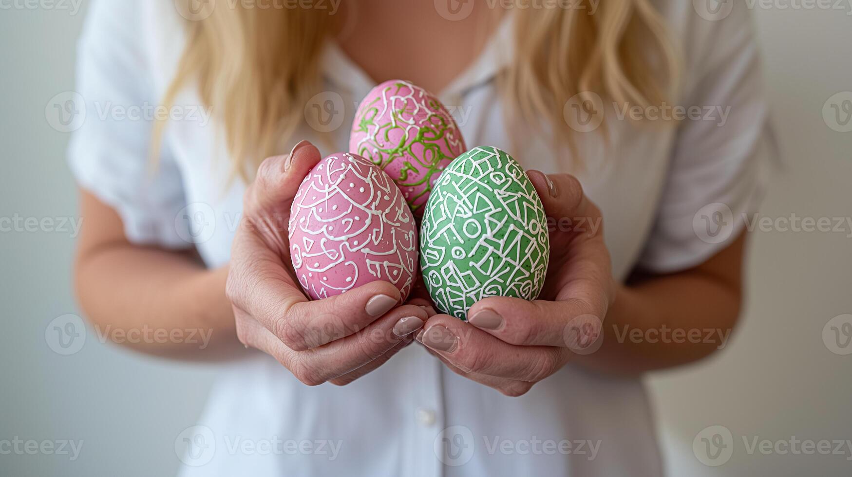 Holding Decorated Easter Eggs photo