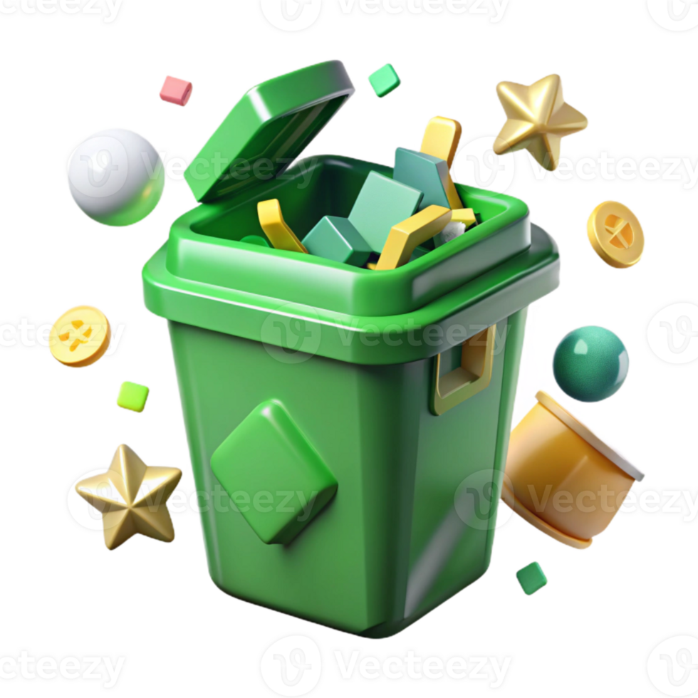 elegant creative Recycling Bin Green Container Top View Isolated for Waste Management professional png