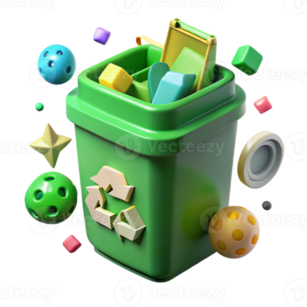 wonderful creative Recycling Bin Green Container Top View Isolated for Waste Management exclusive png