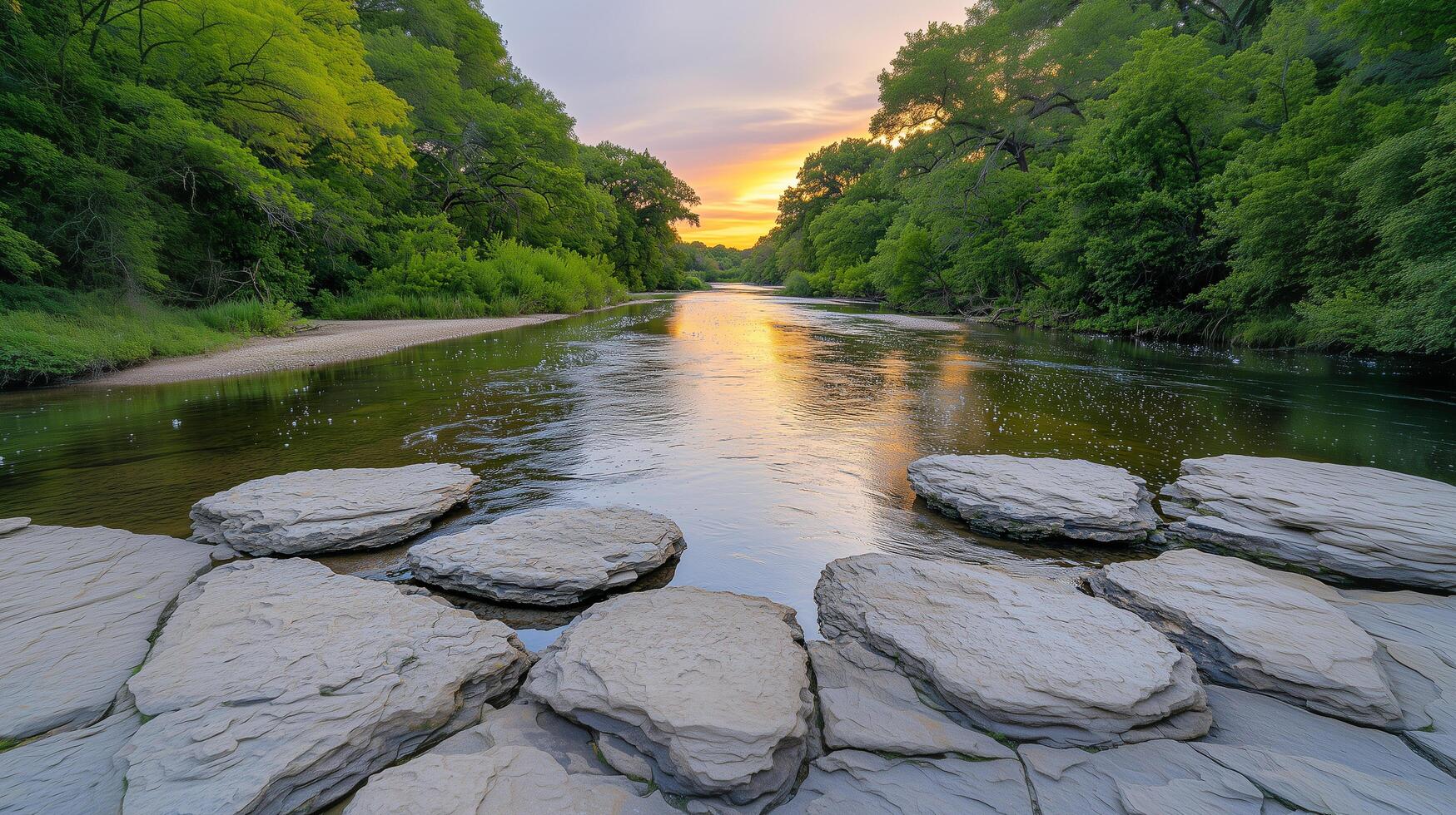 Green Trees Surrounding a River with Sky Reflection photo