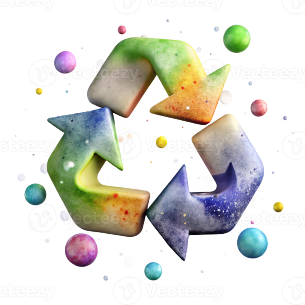 vibrant contemporary Recycling Symbol Watercolor Paint Effect Cutout exclusive png