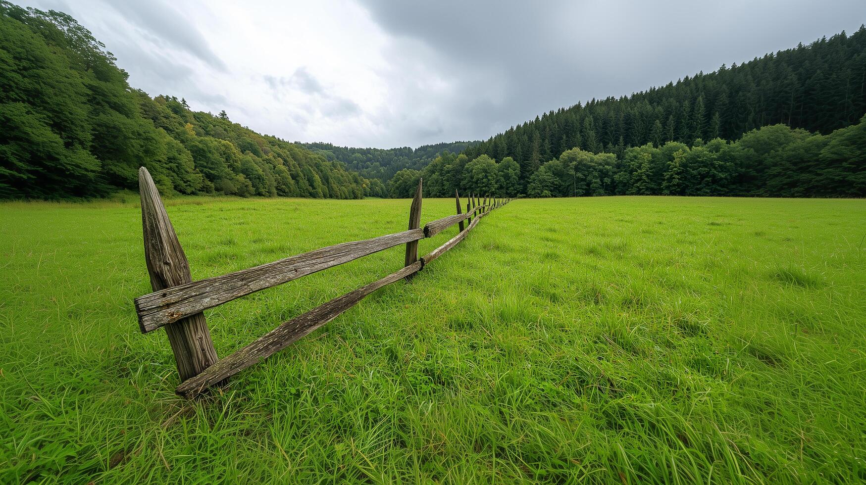 Rural Landscape with a Pointed Wooden Fence photo