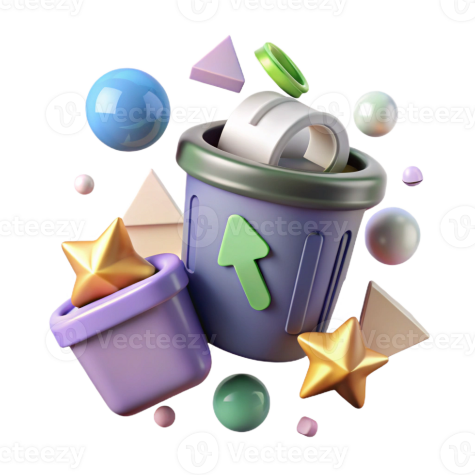 vibrant creative Recycling Symbol with Trash Can Dispose Properly Isolated premium png