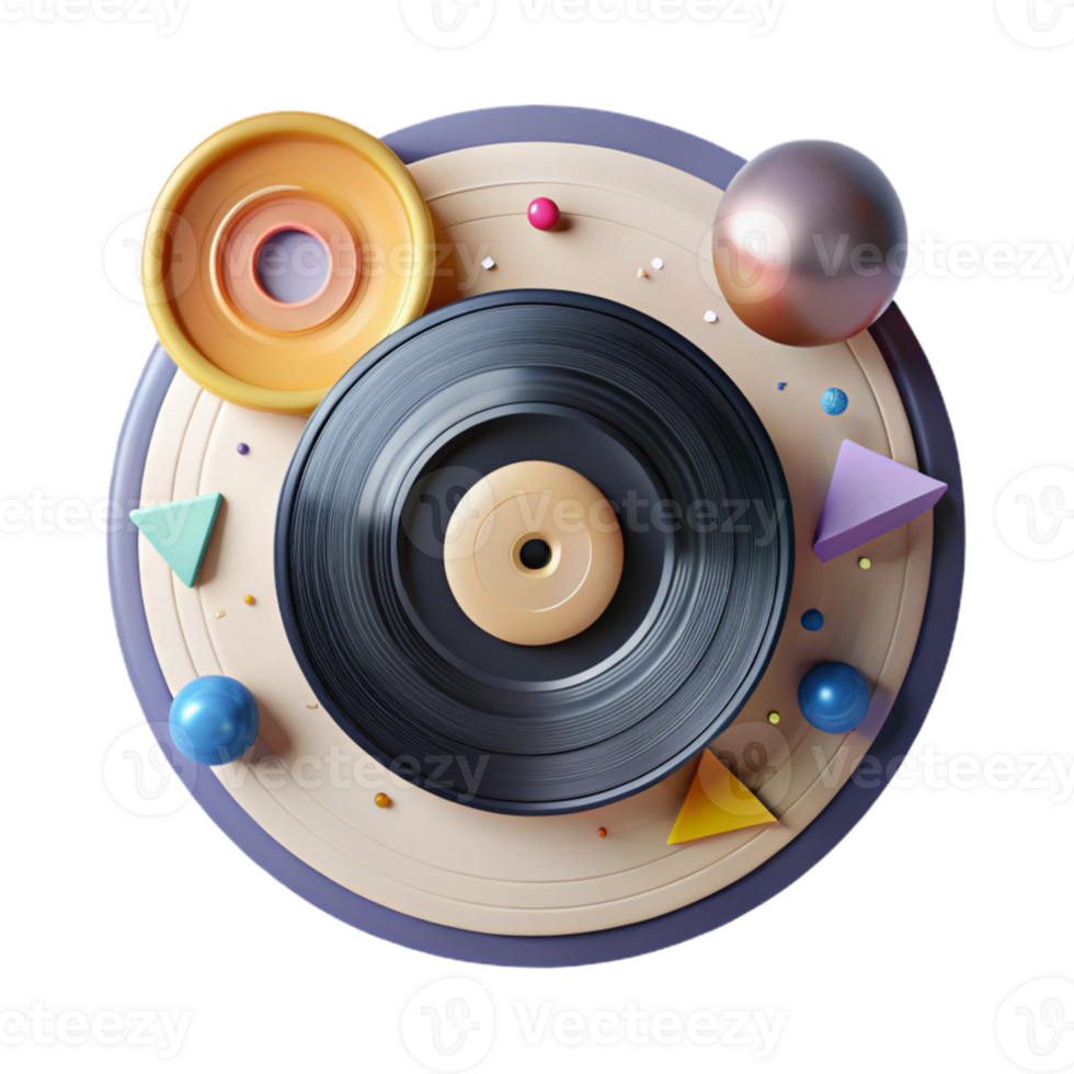 stunning contemporary Rotating Vinyl Record Top View Transparent Music Animation professional png