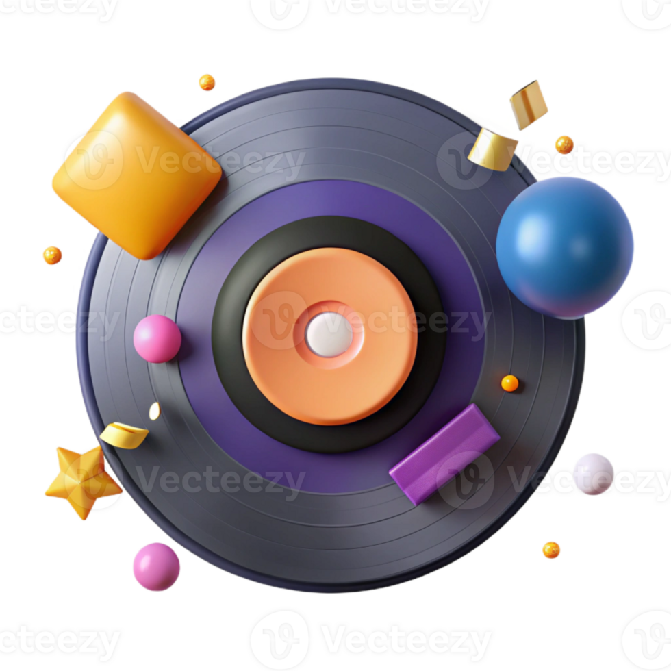 dramatic minimalist Rotating Vinyl Record Top View Transparent Music Animation professional png