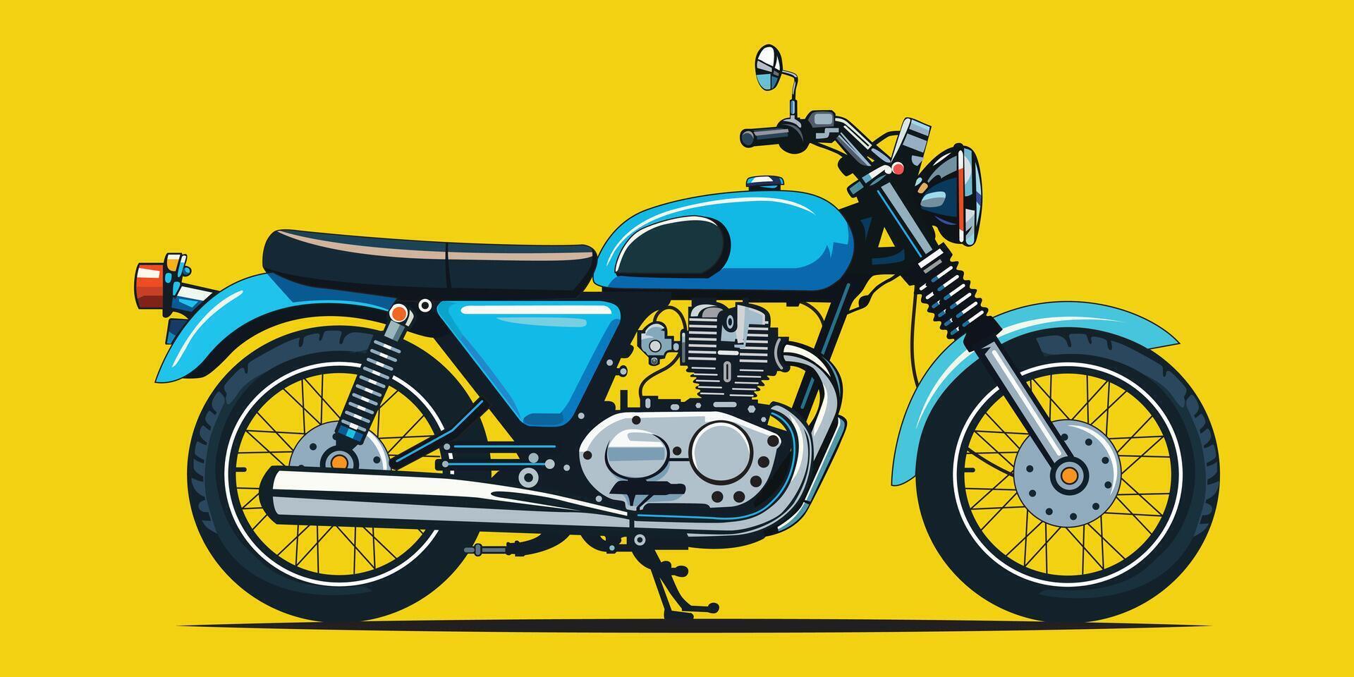 Classic Motorcycle Illustration in Blue Color on a White Background. vector