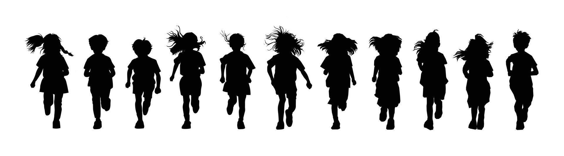 Silhouette Group of Kids Running Illustration, isolated on a white background. vector