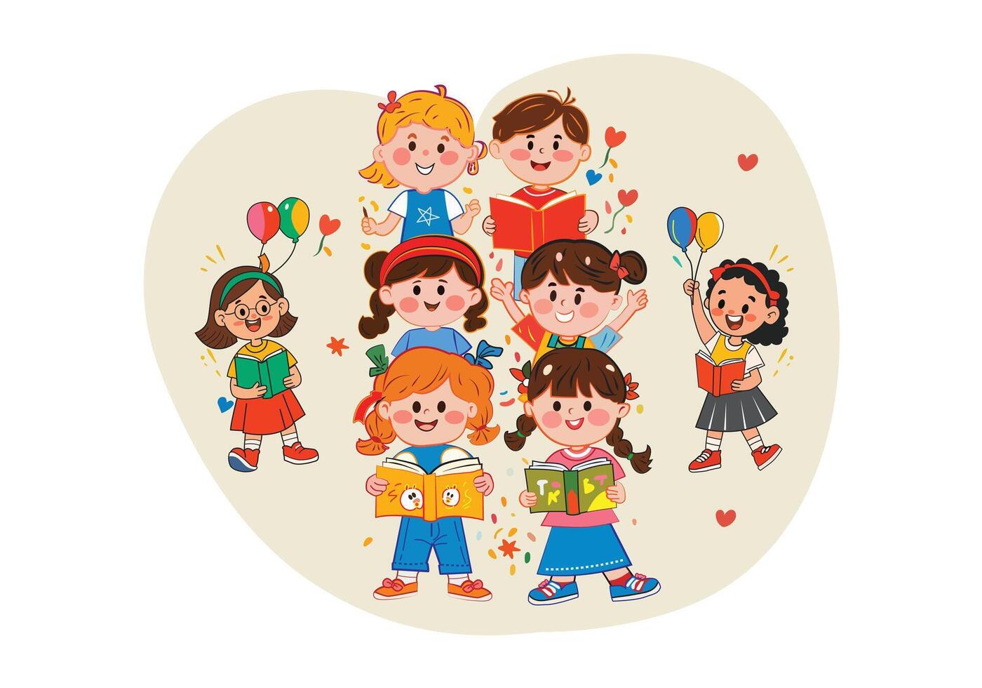 International Children's Book Day With Arms holding a book, illustration style. vector