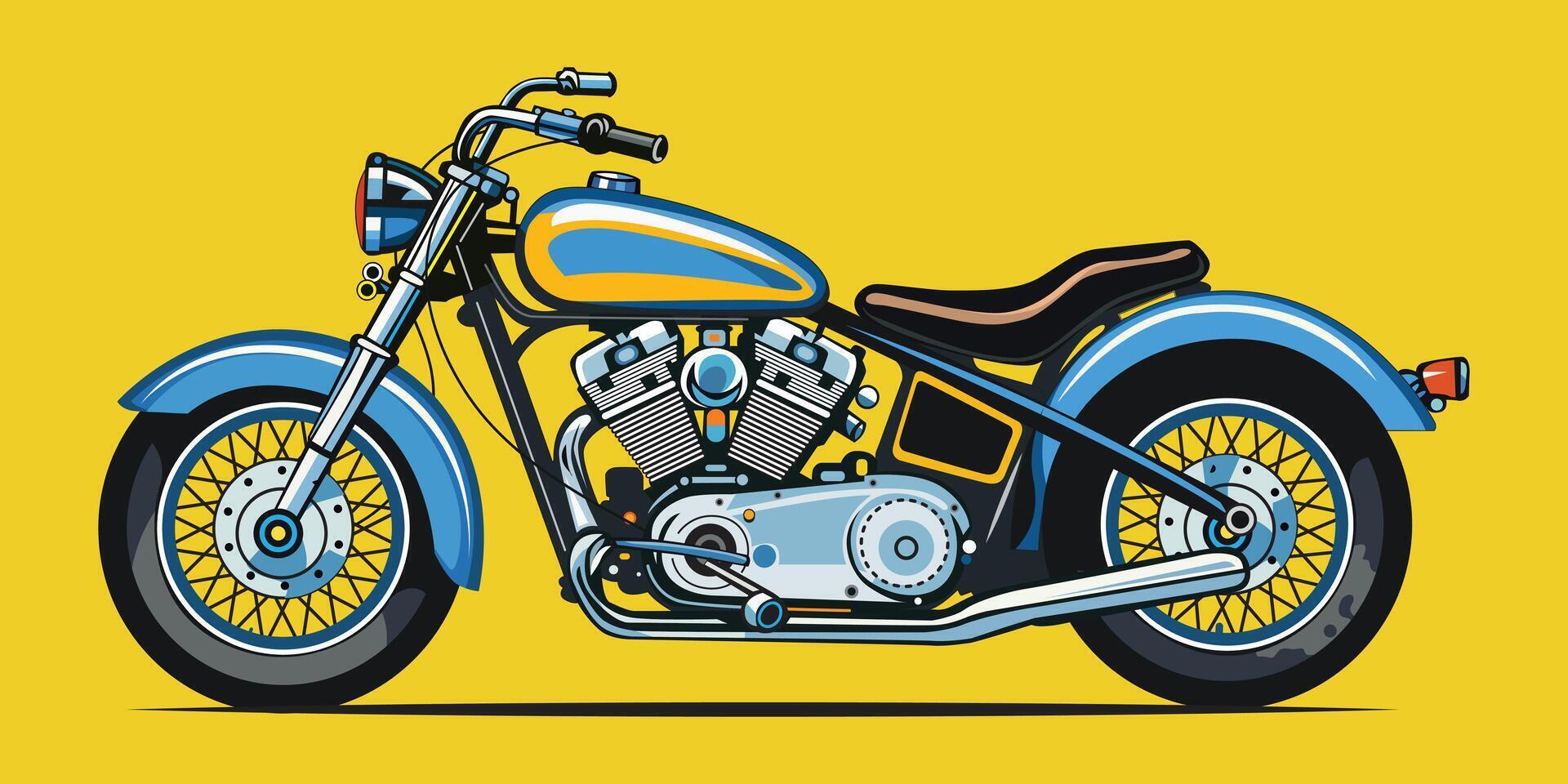 Classic Motorcycle Illustration on A Yellow Background. vector