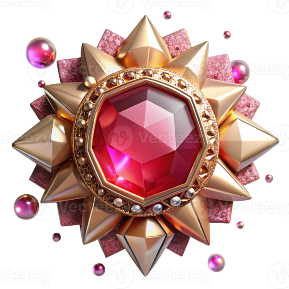 stunning minimalist Ruby Brooch Ornate Design Isolated on Transparent Background high resolution png