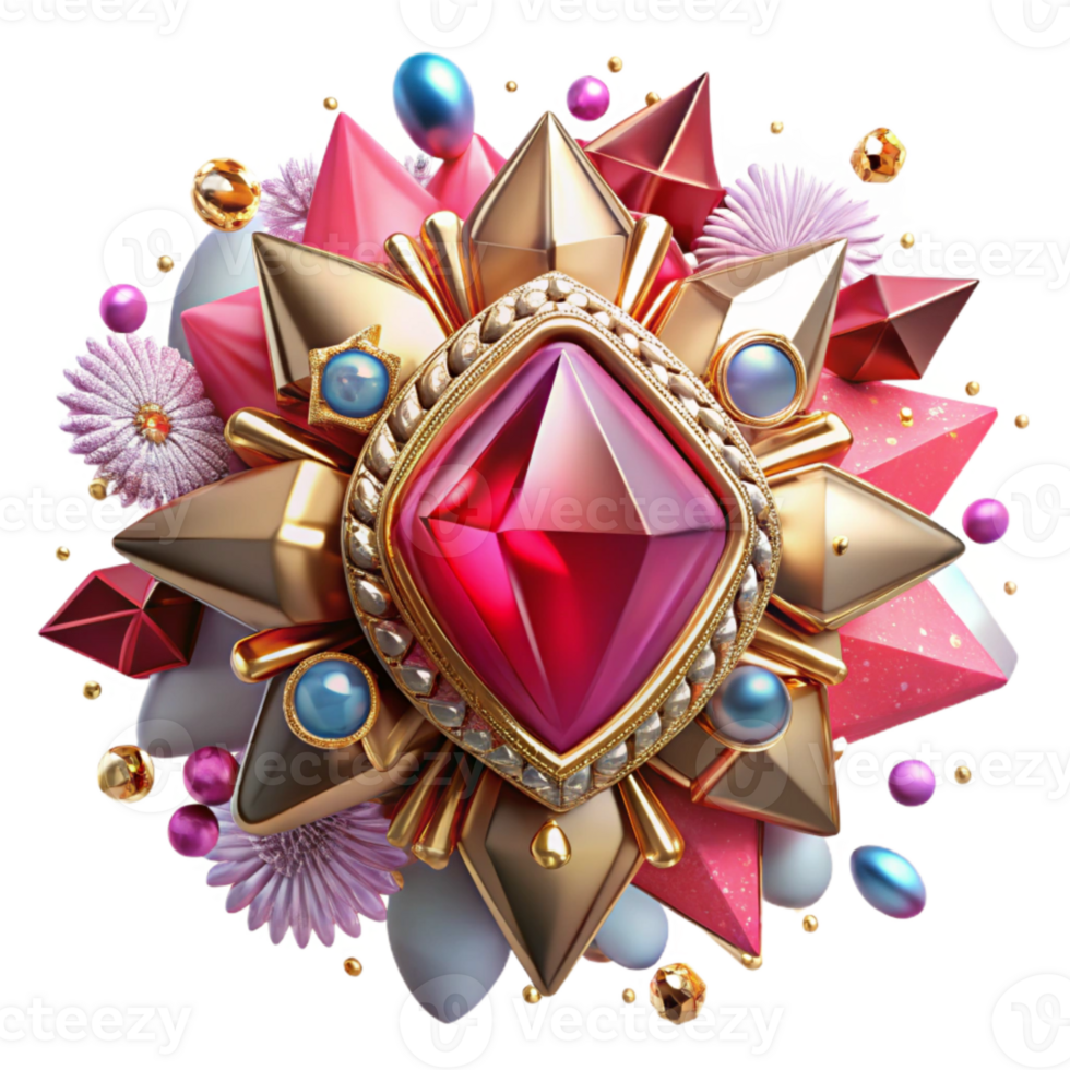 extraordinary rustic Ruby Brooch Ornate Design Isolated on Transparent Background genuine png