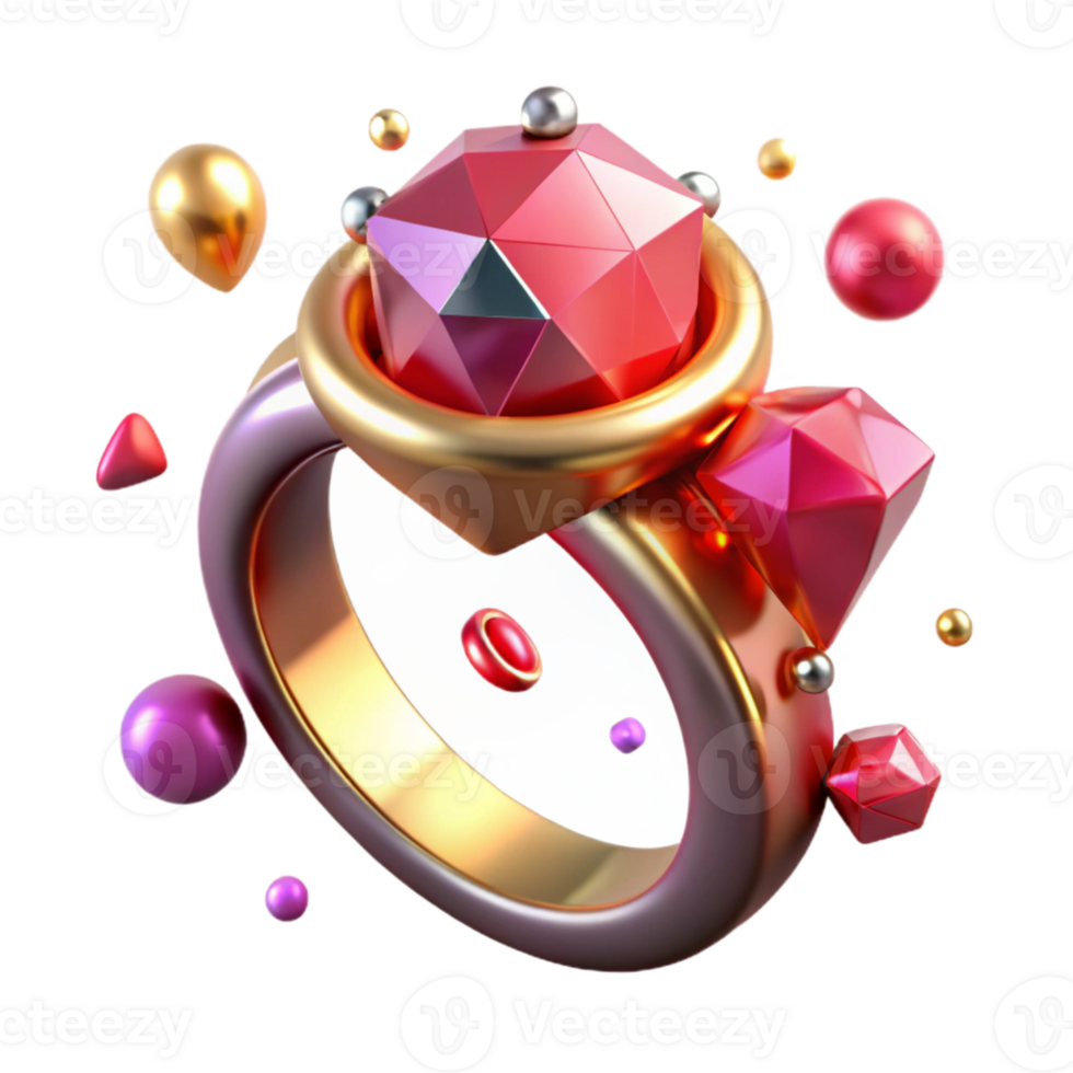 extraordinary artistic Ruby Ring Three Stone Design Isolated on Transparent Background exclusive png