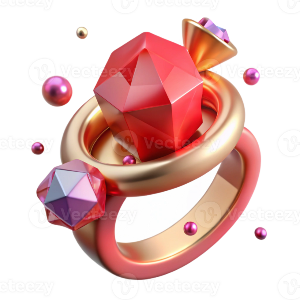elegant rustic Ruby Ring Three Stone Design Isolated on Transparent Background original png