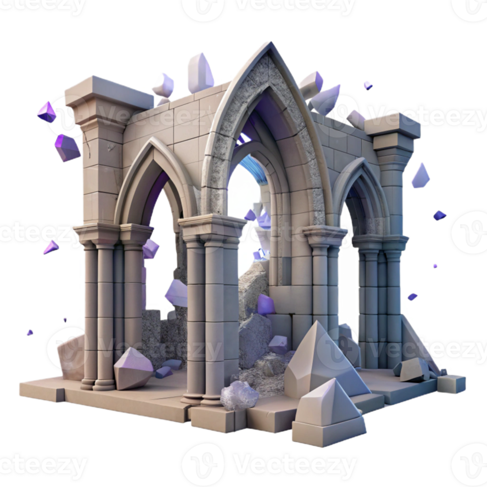 vibrant artistic Ruined Abbey Cloister Cutout for Medieval Architecture original png