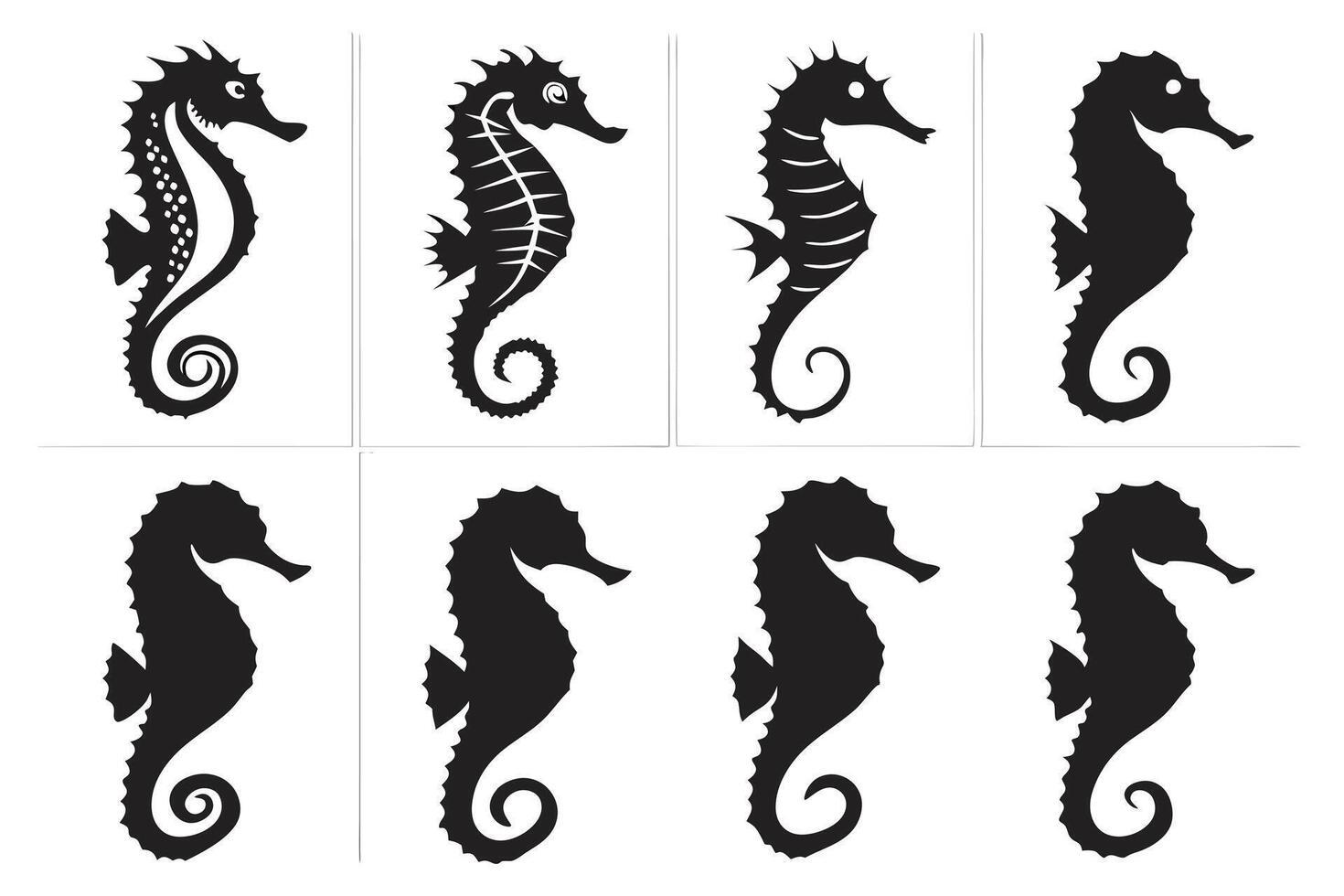 Silhouettes of Majestic Seahorses vector