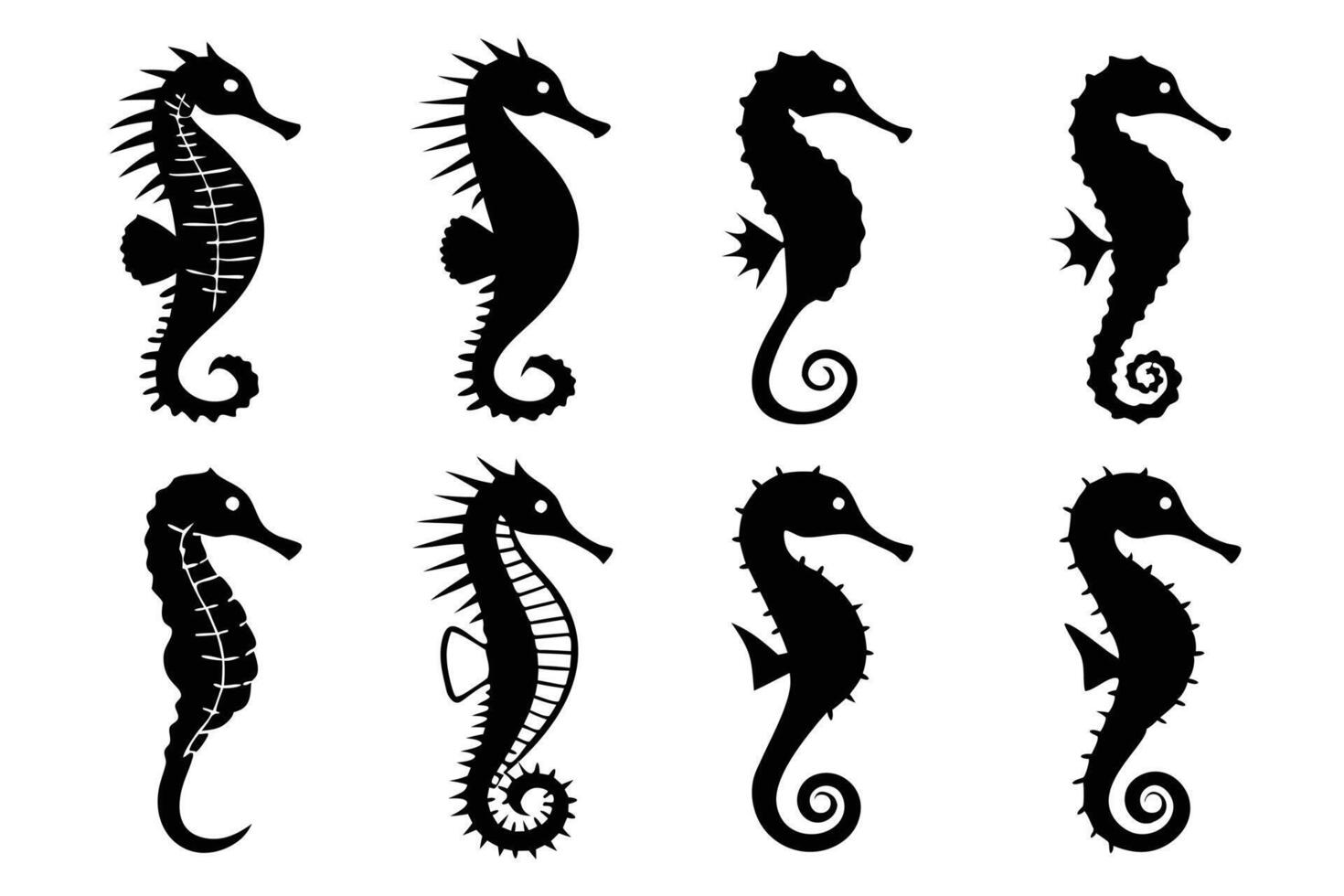 8 Silhouettes of Majestic Seahorses vector