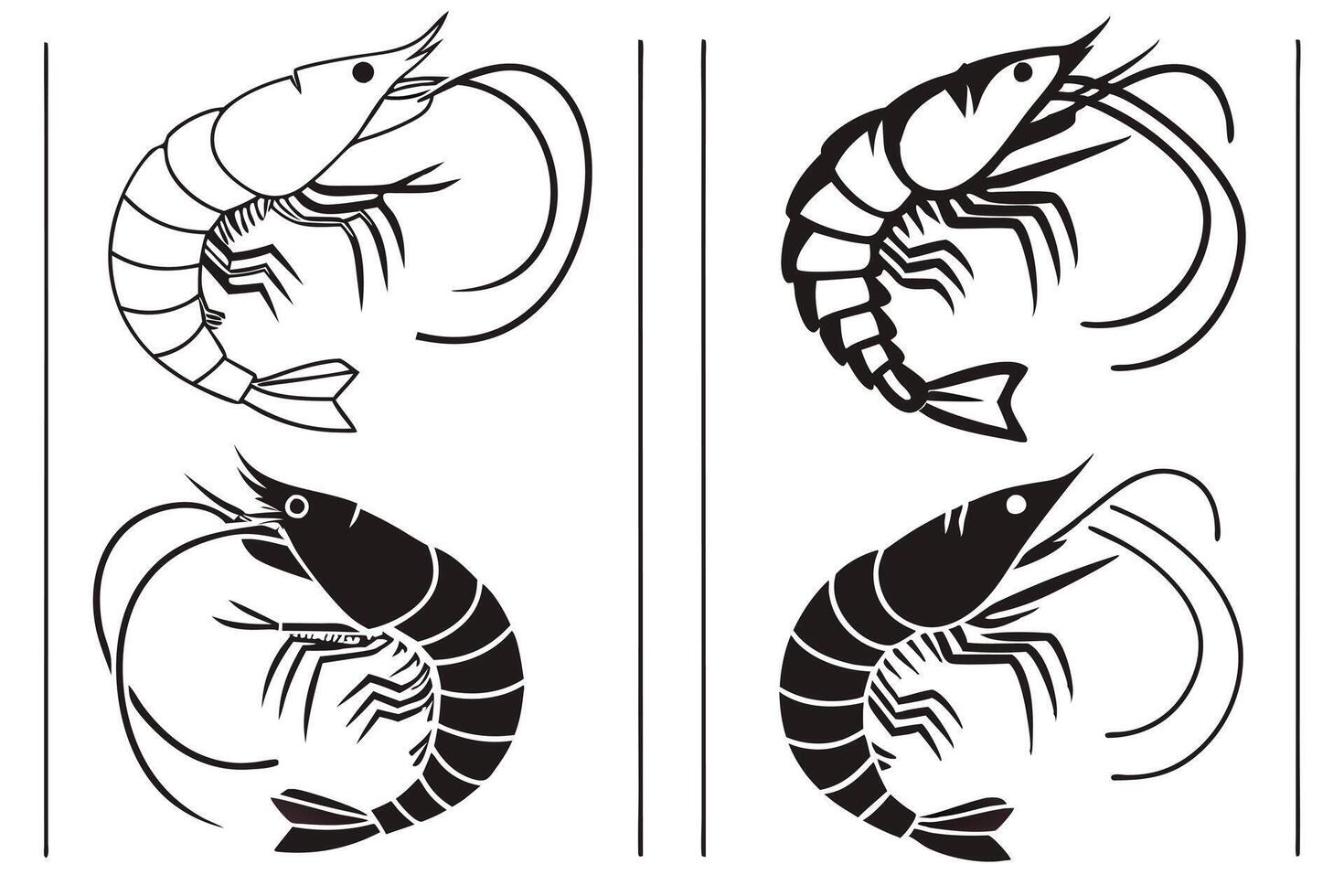 Shrimp Silhouettes for Design vector
