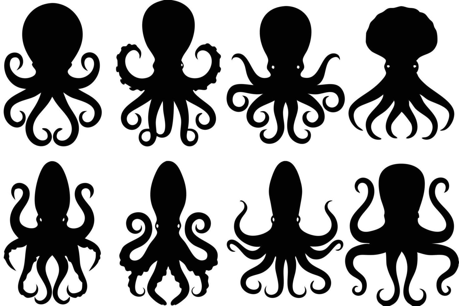 Collection of Octopus Silhouettes vector