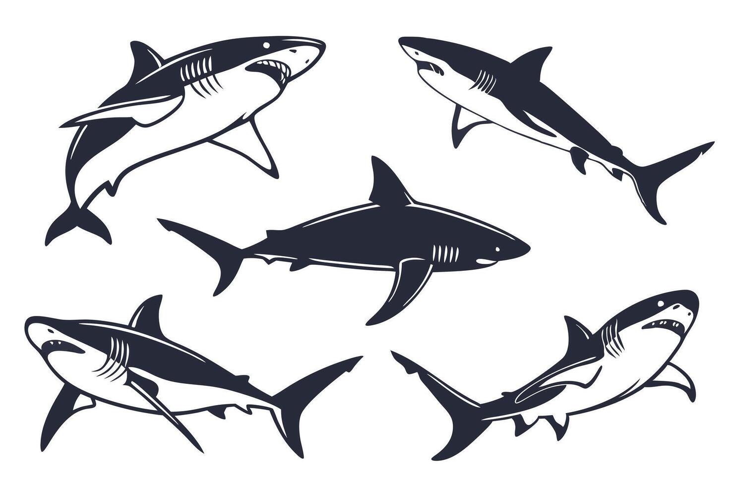 Powerful Shark Silhouettes Set vector