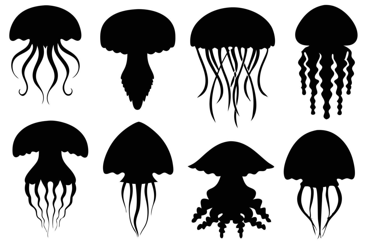 This image features a collection of various jellyfish silhouettes vector