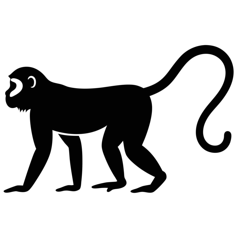 A striking black silhouette of a monkey, walking, against a plain white background. vector
