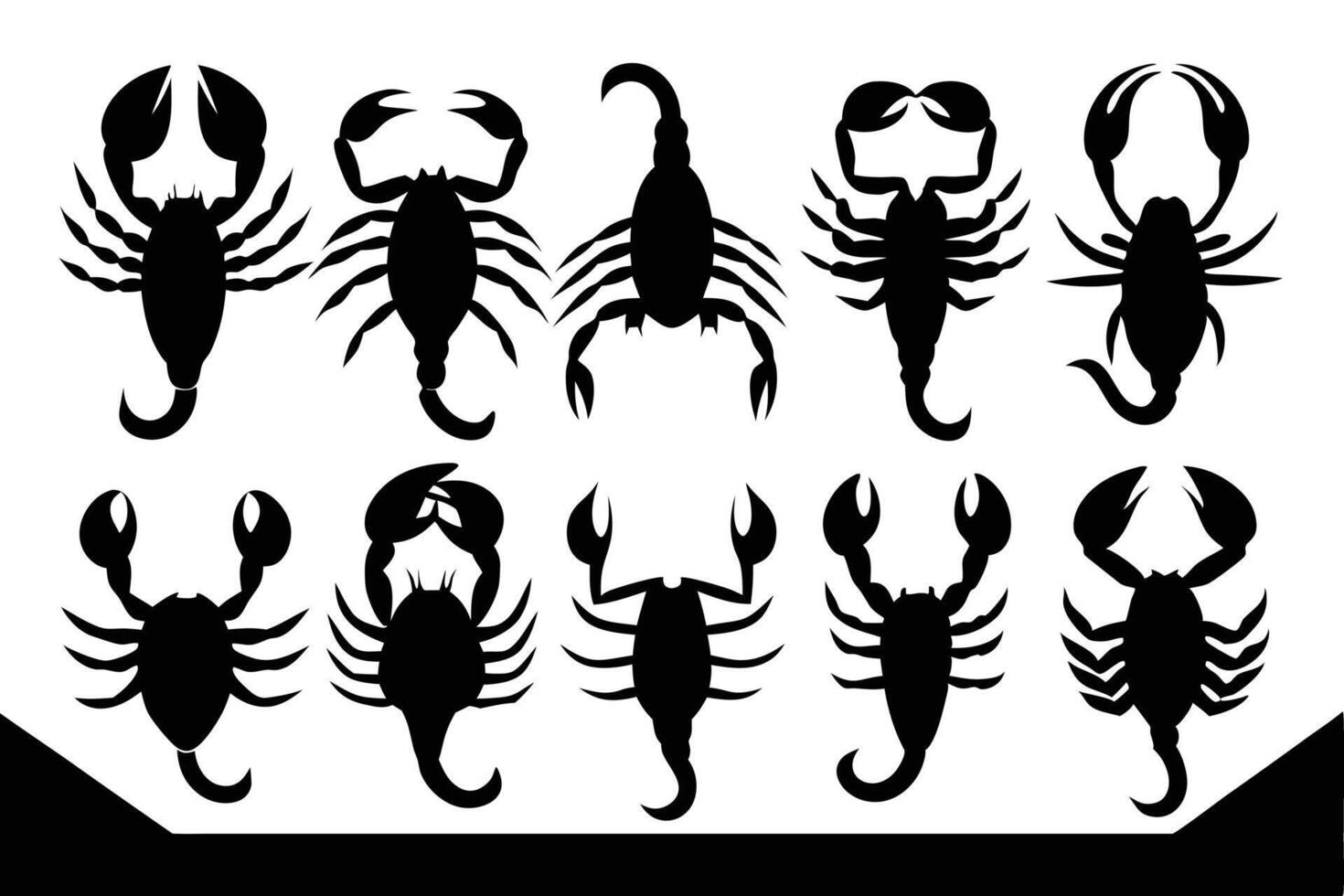 silhouette scorpions, set against a pure white background. vector