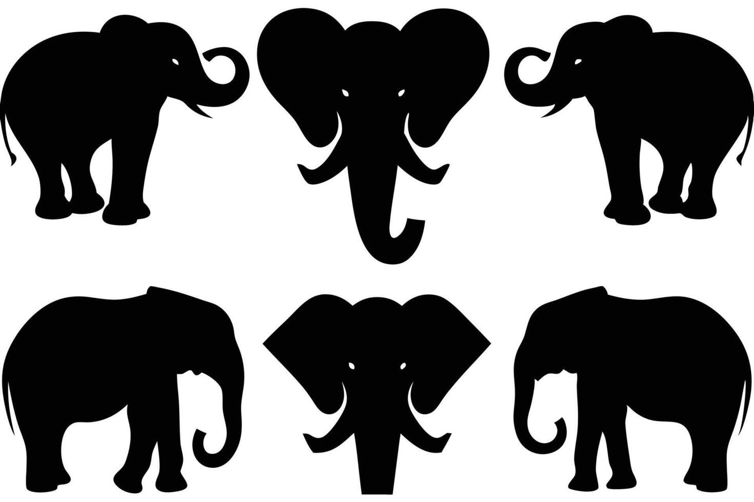 black silhouettes of elephants in different stances against a white background. vector