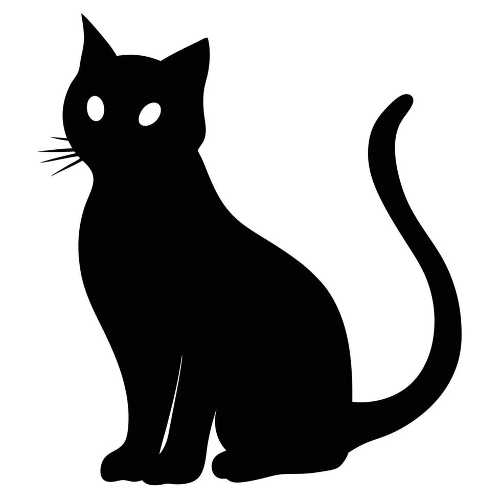 A clean, bold silhouette of a black cat sitting in profile view. vector