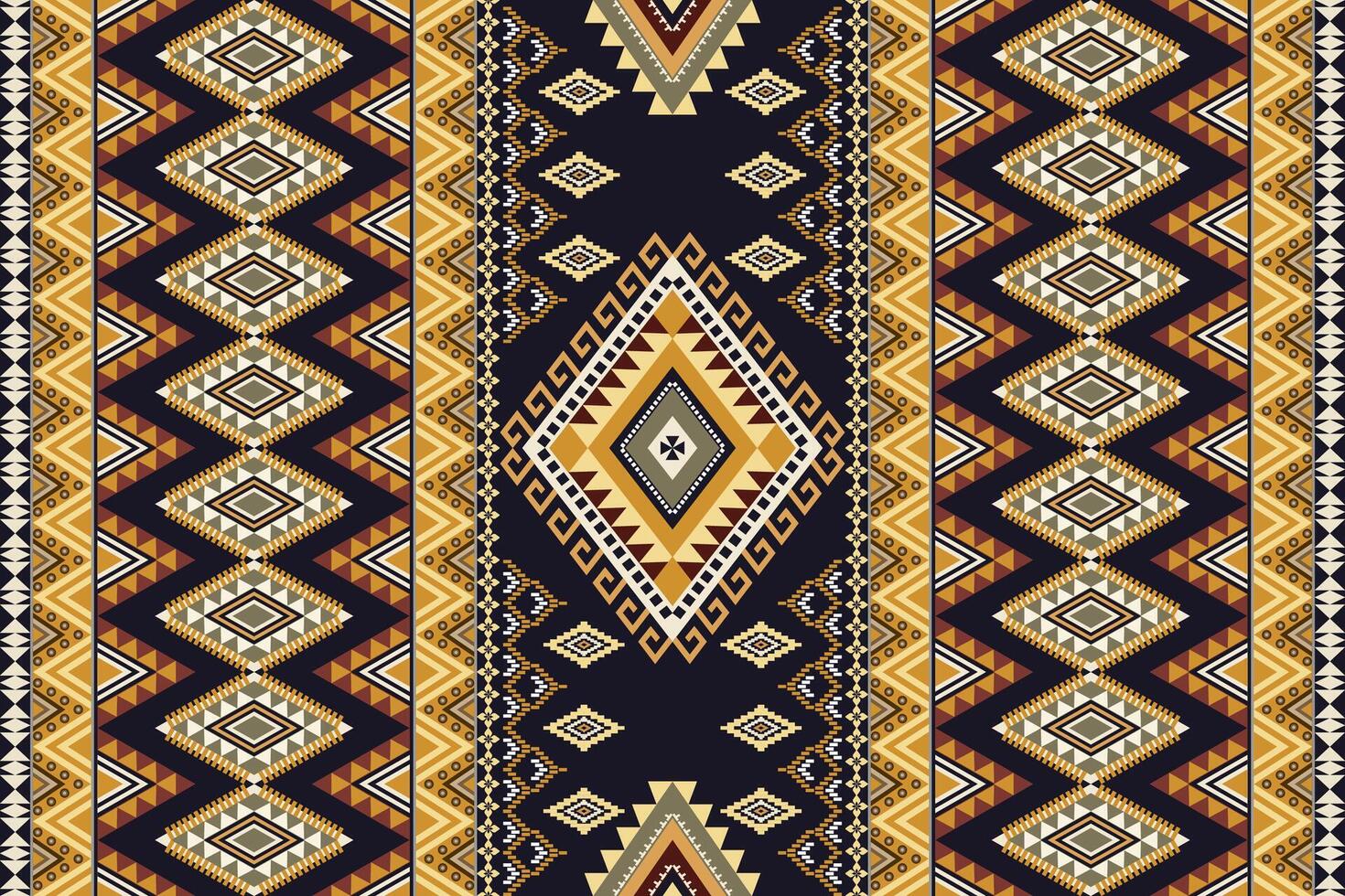 Abstract ethnic geometric texture pattern. Seamless brown and yellow color of tribal abstract fabric textile on dark violet and back background vector