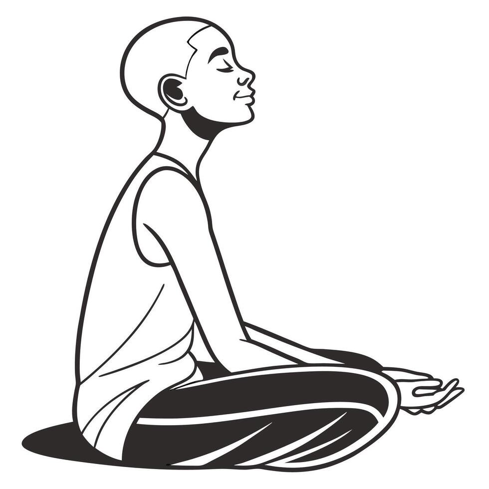 a silhouette line art of a person meditating vector