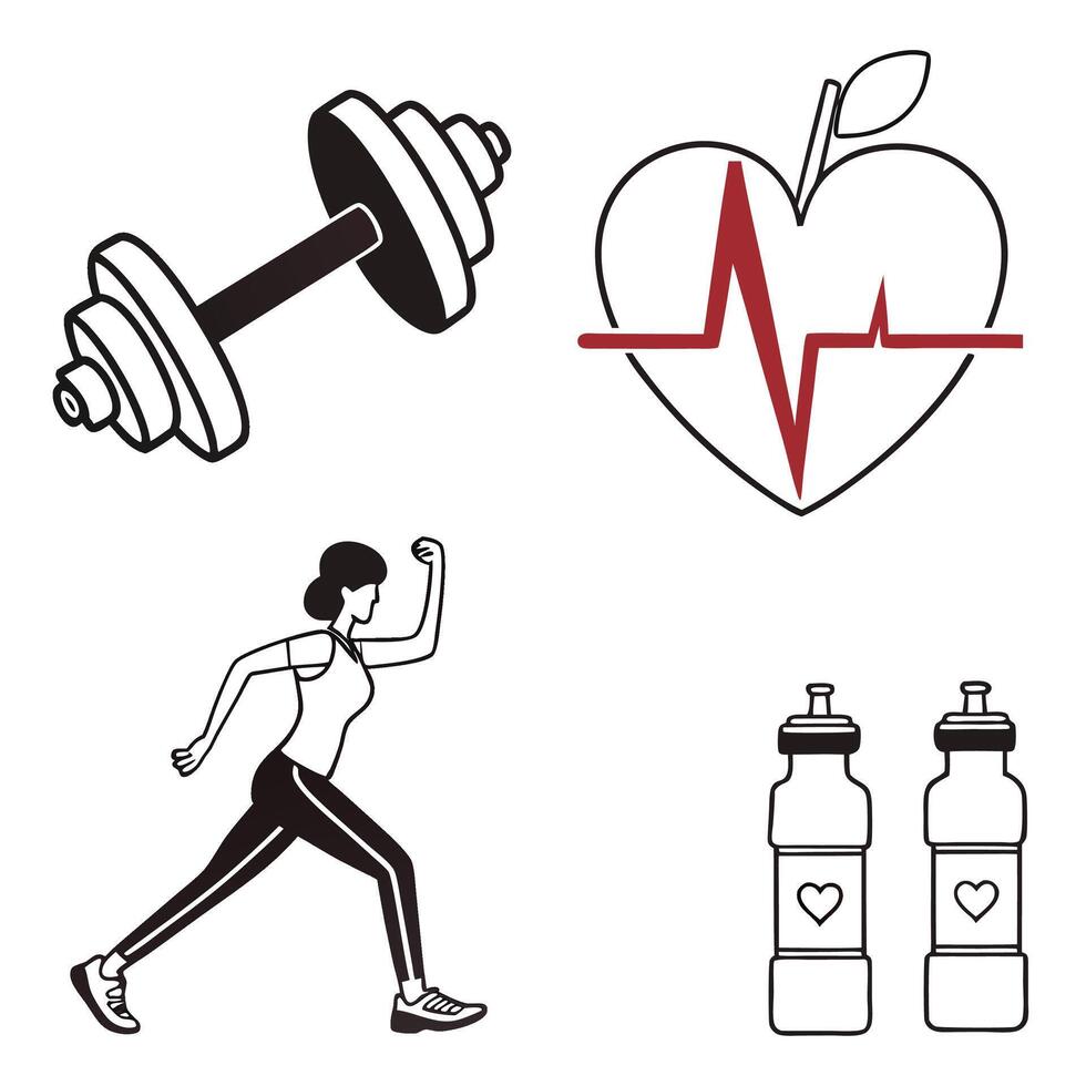 a collection of health and fitness icons vector