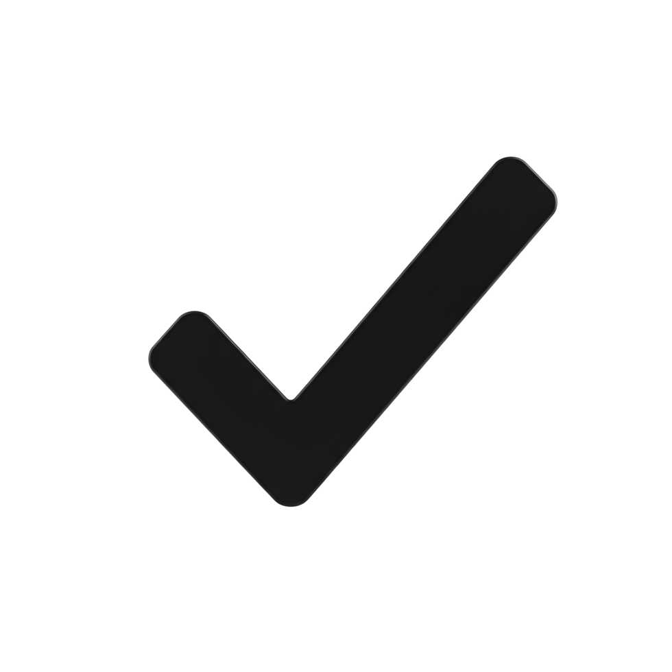 A sleek and modern depiction of a check mark symbol against a solid colored space transparent background png