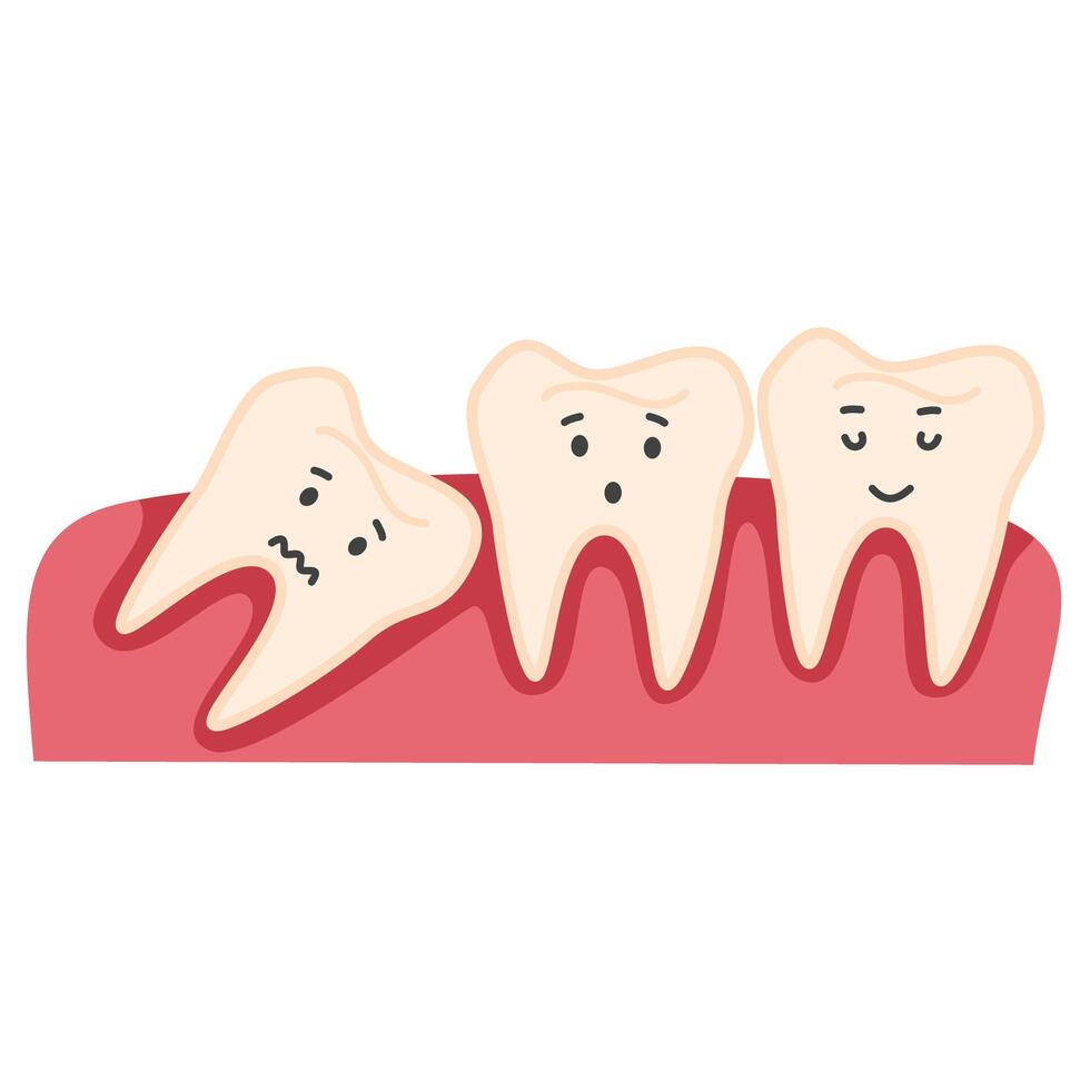 Crowding teeth dental problem cartoon character vector