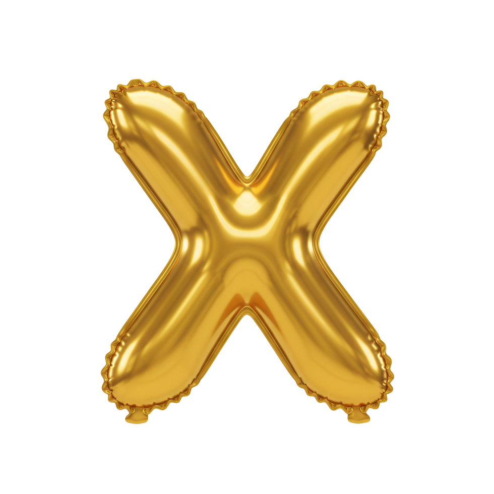 A shiny golden balloon in the shape of the letter x against a solid white colored setting space transparent background png