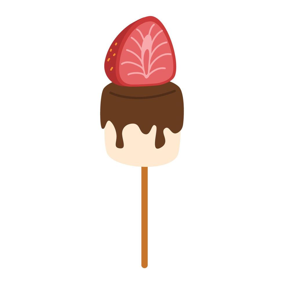 Marshmallow and strawberry in chocolate, on a Stick vector