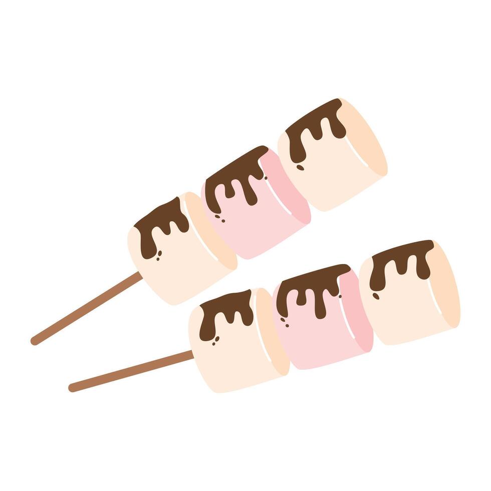 Marshmallows Covered with Chocolate on Sticks vector