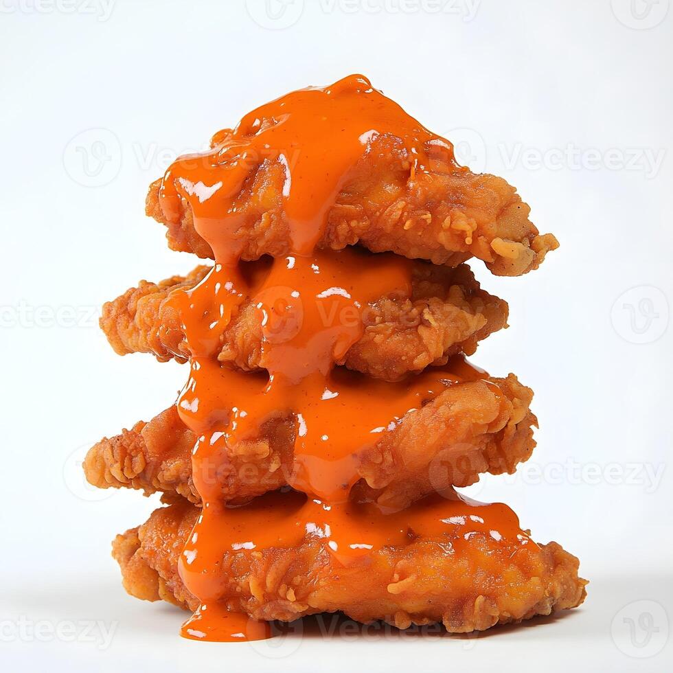 a stack of fried chicken covered in sauce photo