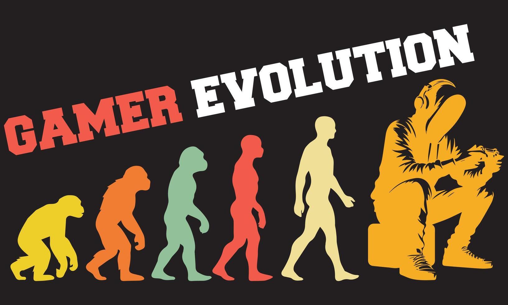 Gamer Evolution T-shirt Design, Gamer Evolution Design, evolution of man illustration vector
