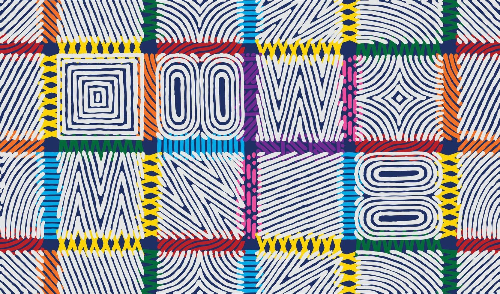 Seamless, colorful hand drawn abstract African line art pattern, tribal and ethnic folk brush line, weaving and stitching textured surface background, cute and fun graphic for textile, decoration vector