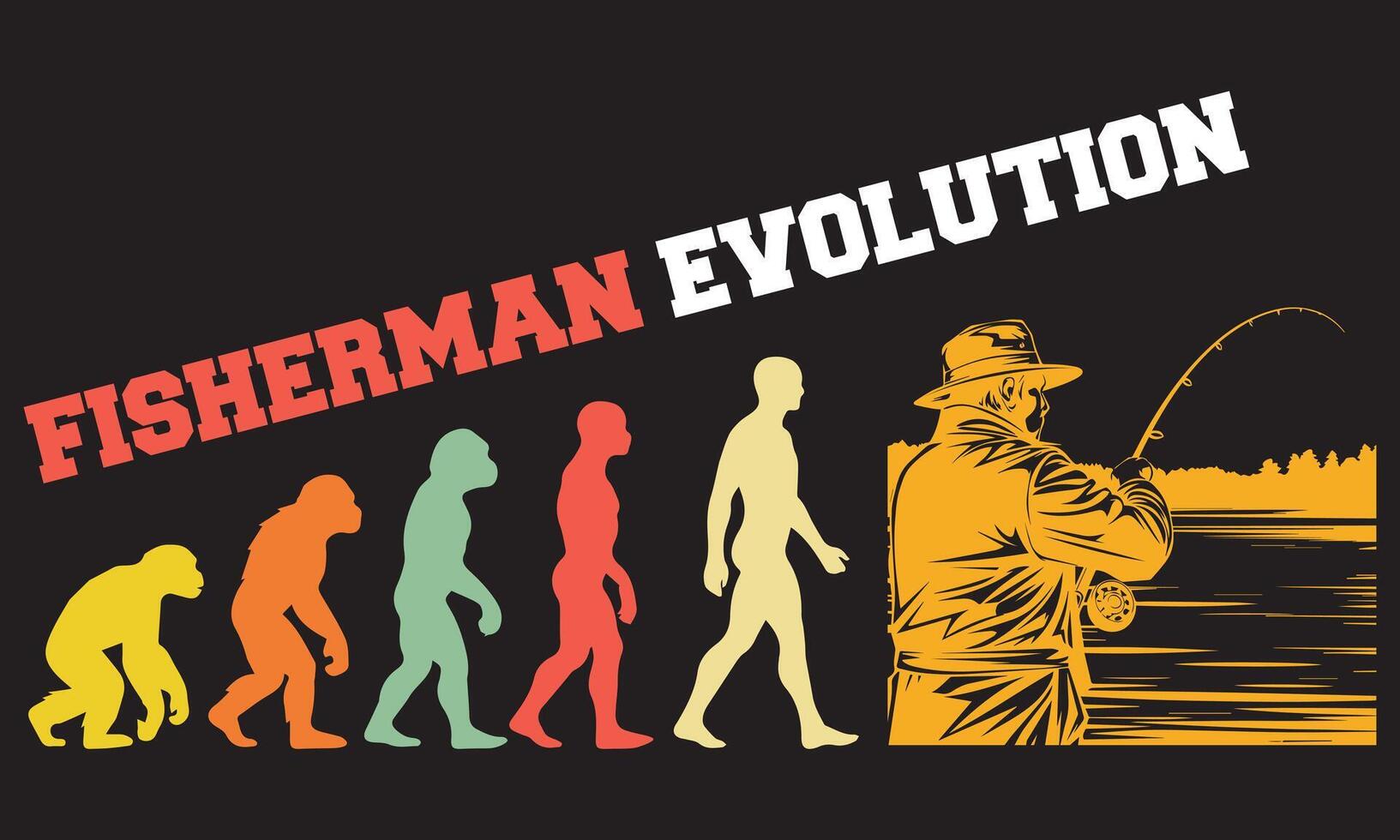 Fisherman Evolution T-shirt Design, Fisherman Evolution Design, evolution of man illustration vector