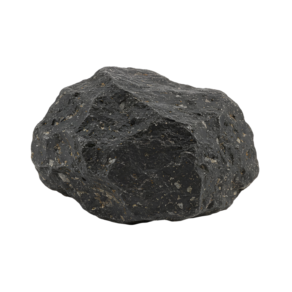A single white colored rock with rough texture and small inclusions isolated in a plain setting transparent background png