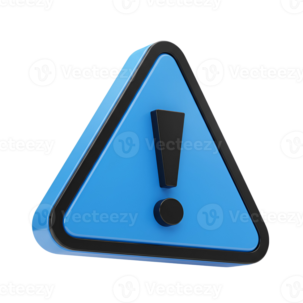 A blue triangle with a exclamation point inside with a border on a plain isolated simple setting view transparent background png
