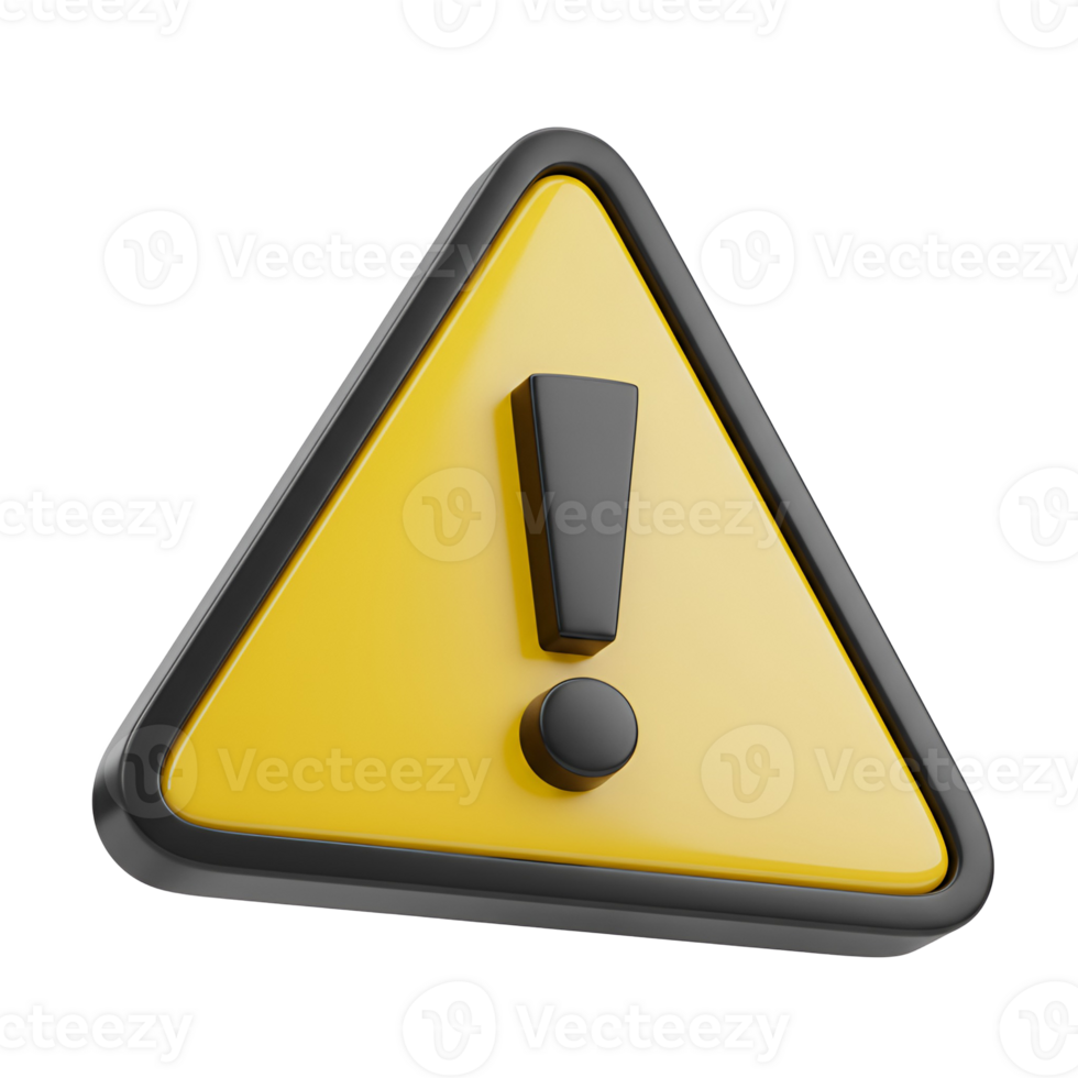 A yellow triangle warning sign with a exclamation point on a plain simple solid color backdrop transparent background png